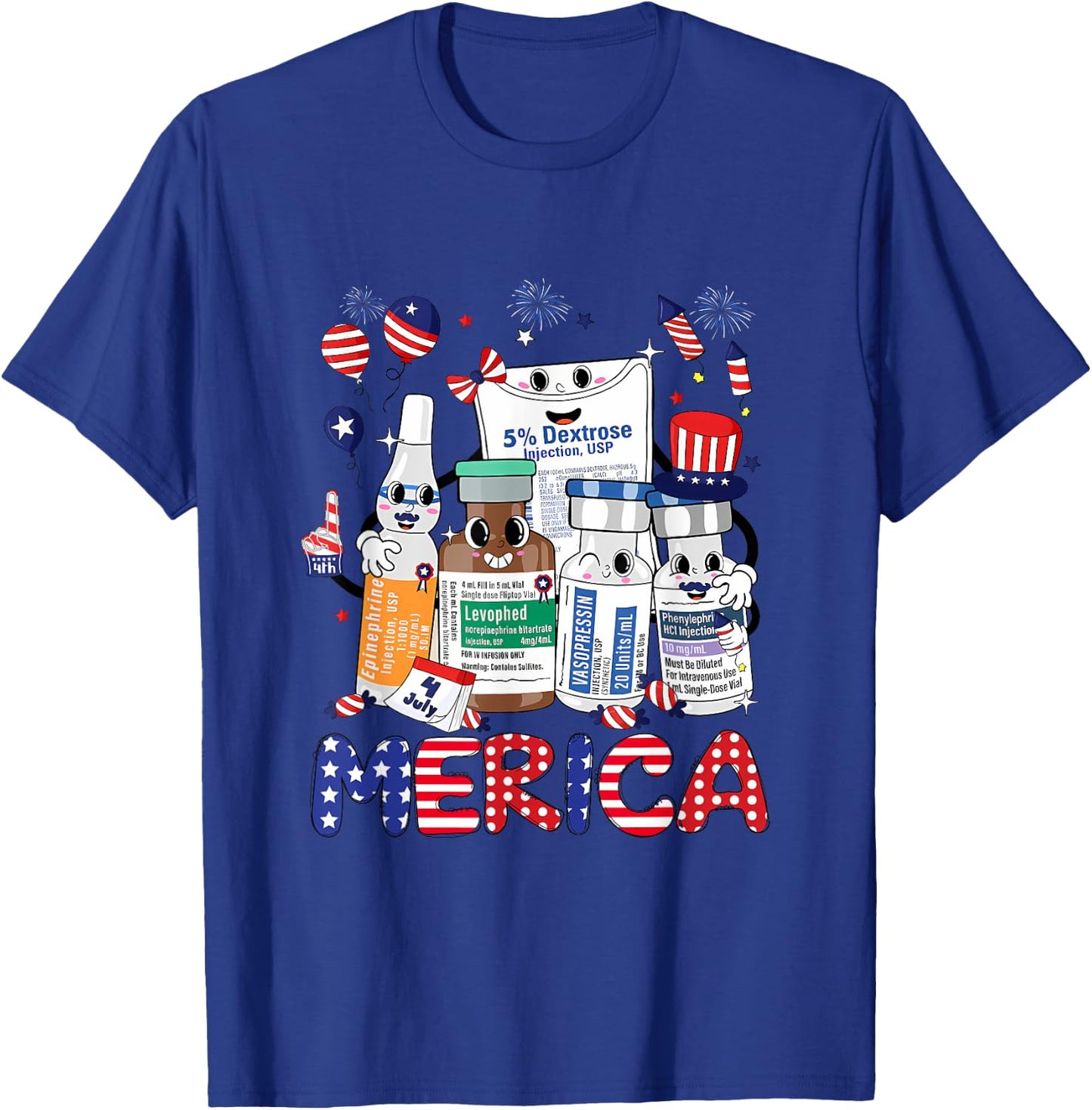 4th of July Red White Icu Nurse Care Er Ed Rn Micu Cvicu Women Men T-Shirt - T-Shirt | Royal