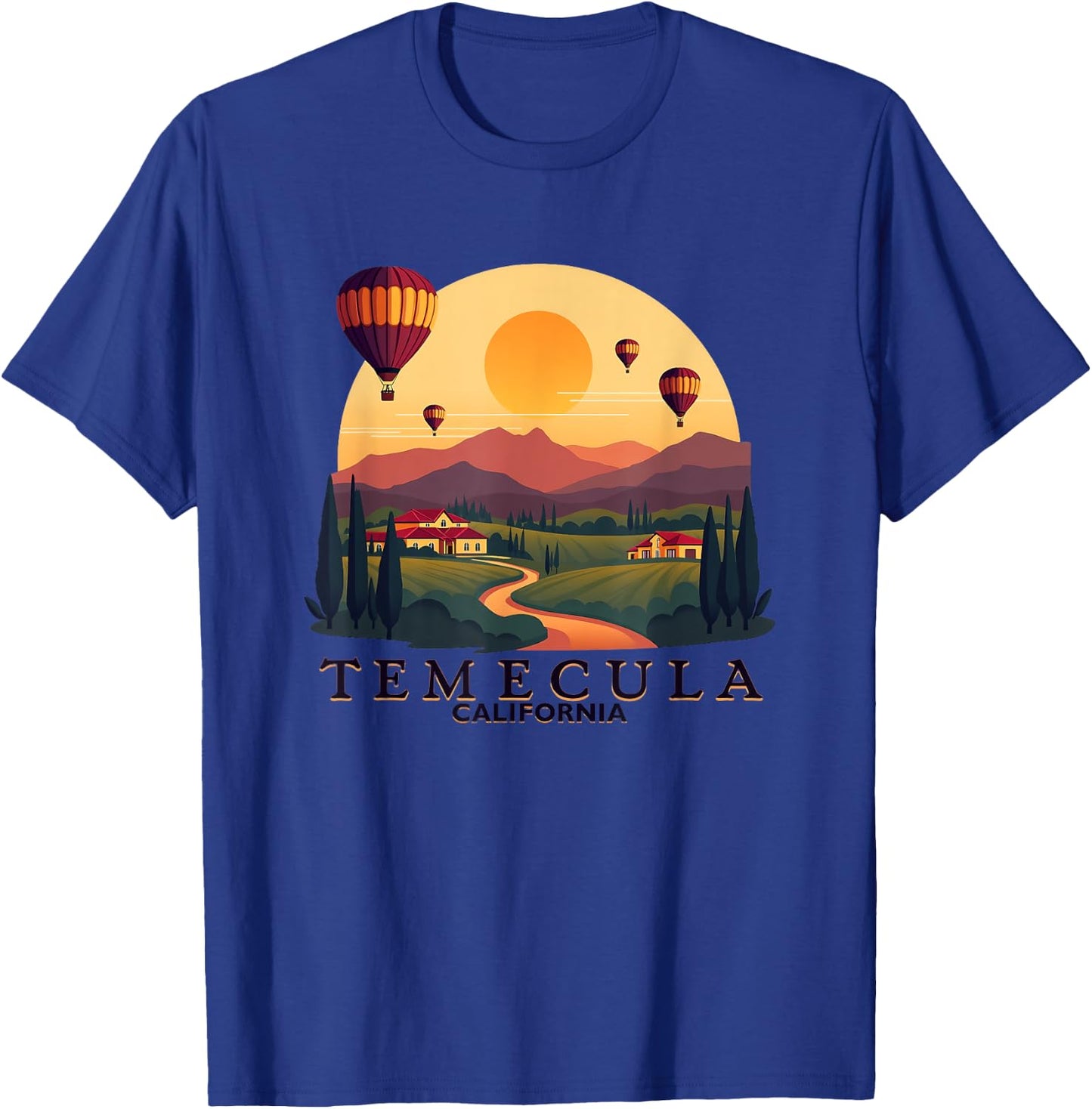 Temecula California Hot Air Balloon Winery Scenic Sunset T-Shirt - T-Shirt | Royal