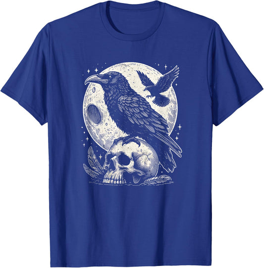 Gothic Raven Skull And Moon Art Crow Design T-Shirt - T-Shirt | Royal
