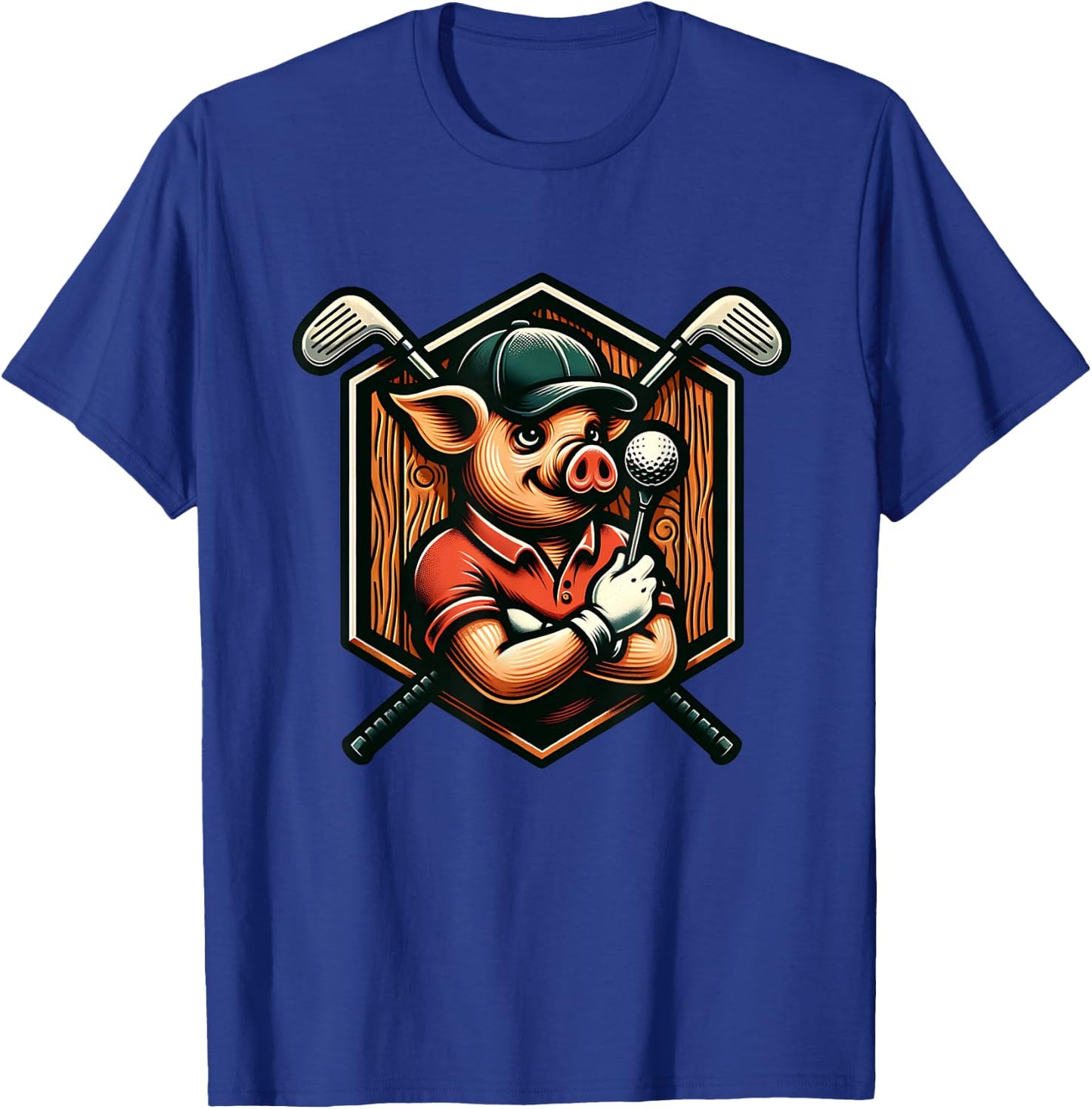 Funny Pig Golfer Swinging Clubs On Course T-Shirt - T-Shirt | Royal