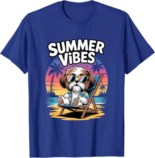 Funny Summer Shih Tzu Beach Dog Vacation T-Shirt - T-Shirt | Royal