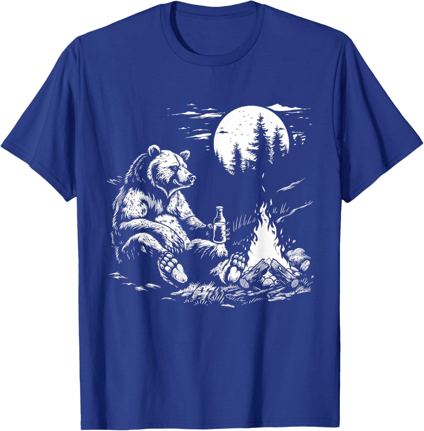 Camping Bear Drinking Beer Hiking Nature Funny Grizzly Bear T-Shirt - T-Shirt | Royal