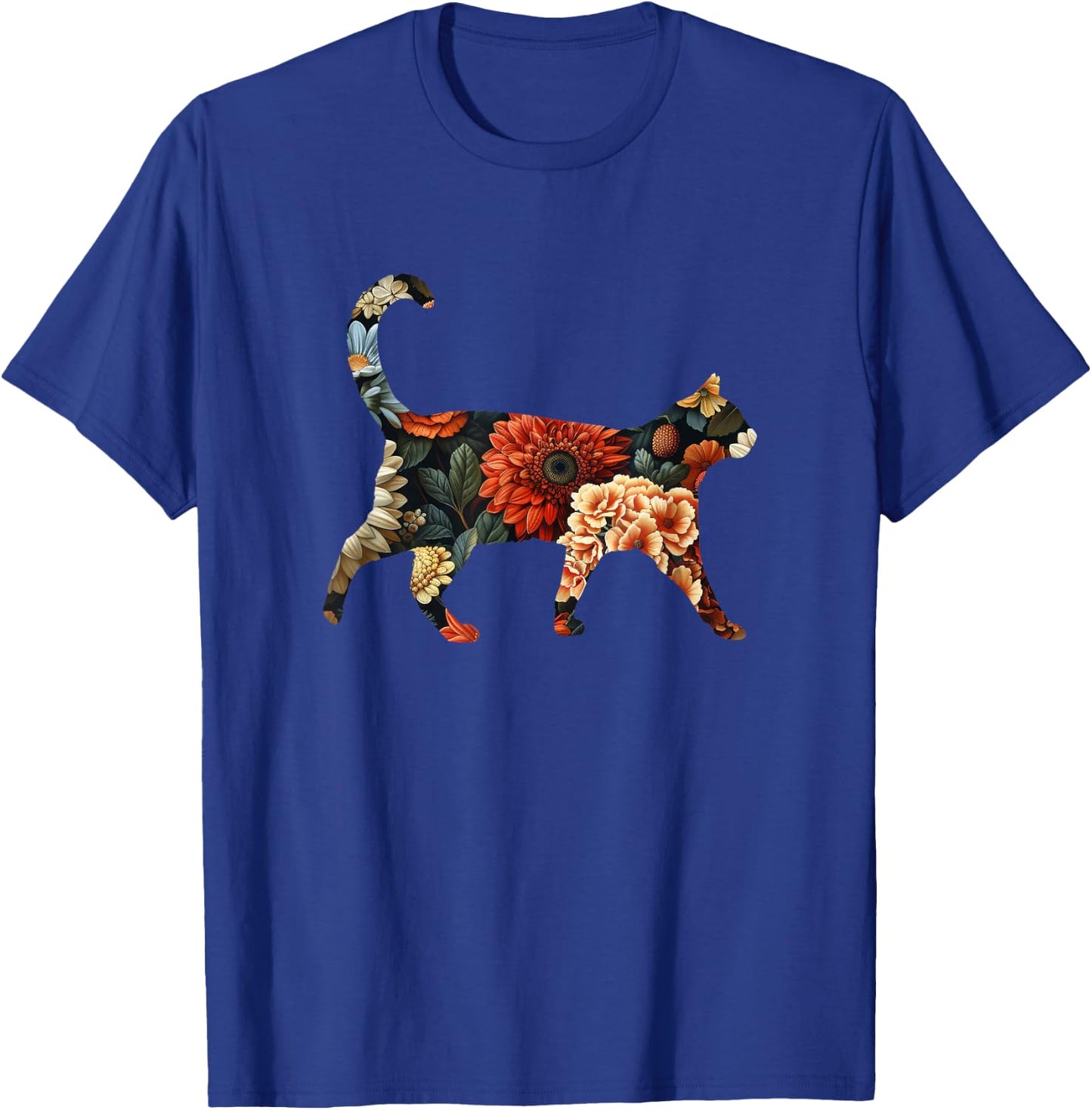 Elegant silhouette flowers flowers floral cat T-Shirt - T-Shirt | Royal