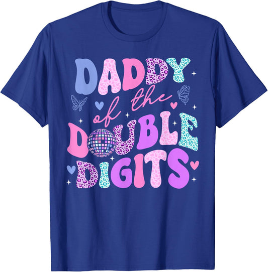 Daddy Of The Double Digits Daughter Groovy Daddy Retro Theme T-Shirt - T-Shirt | Royal