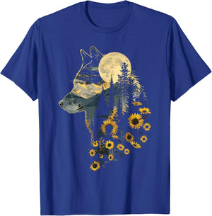 Cute Wolf Floral Sunflower Wolves T-Shirt - T-Shirt | Royal