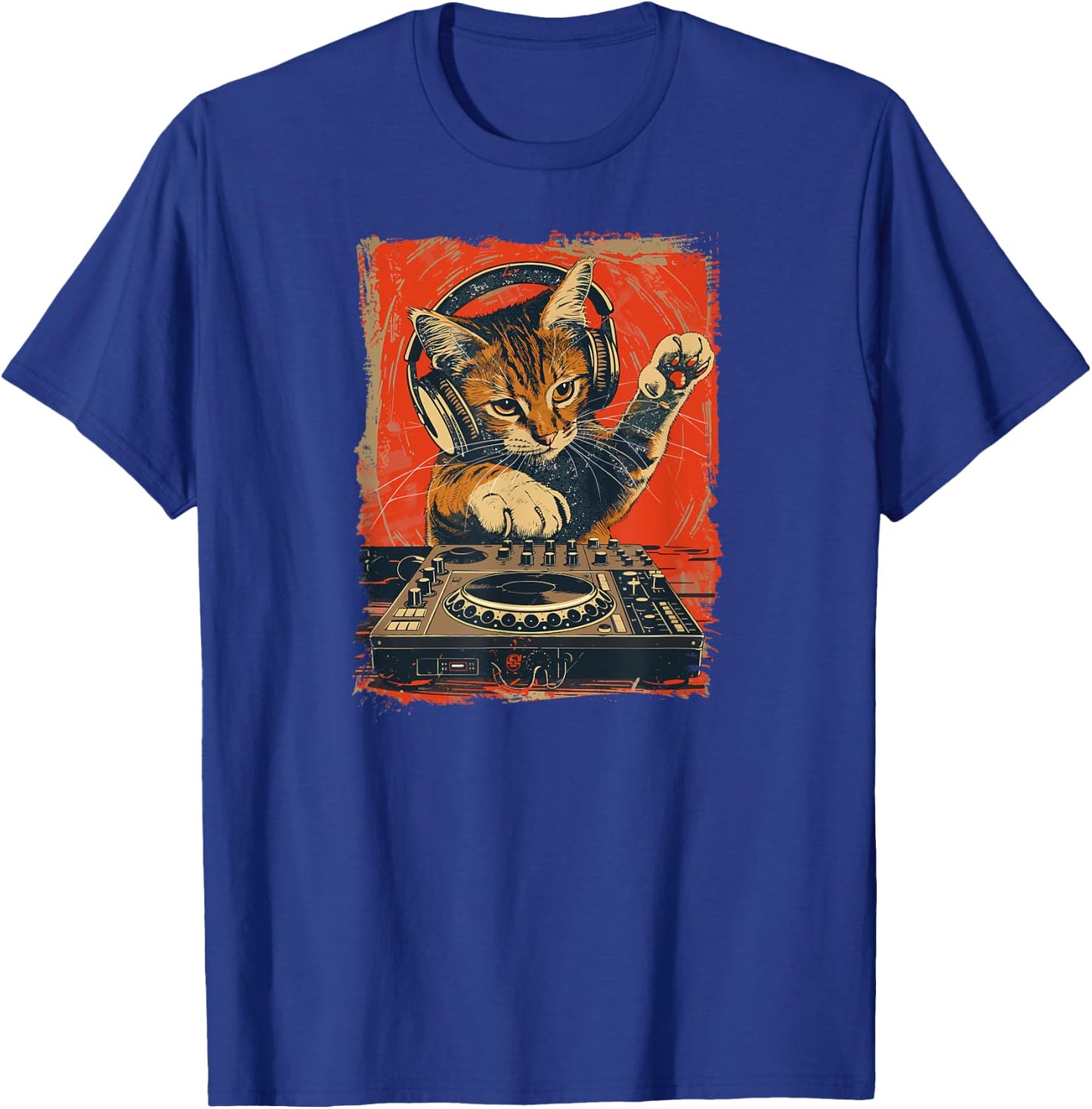 Funny DJ Cat Disco Sound Tech Headphone Music Men Women T-Shirt - T-Shirt | Royal