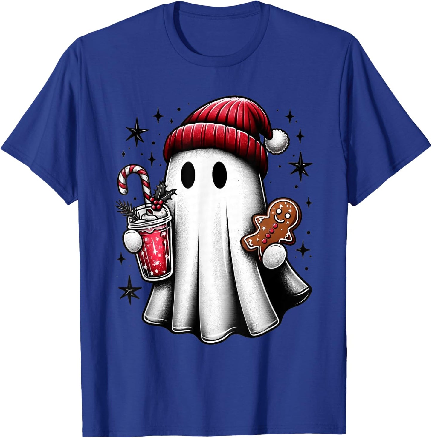 Cute Santa Ghost Drinking Coffee Ice Coffee Christmas Pajama T-Shirt - T-Shirt | Royal