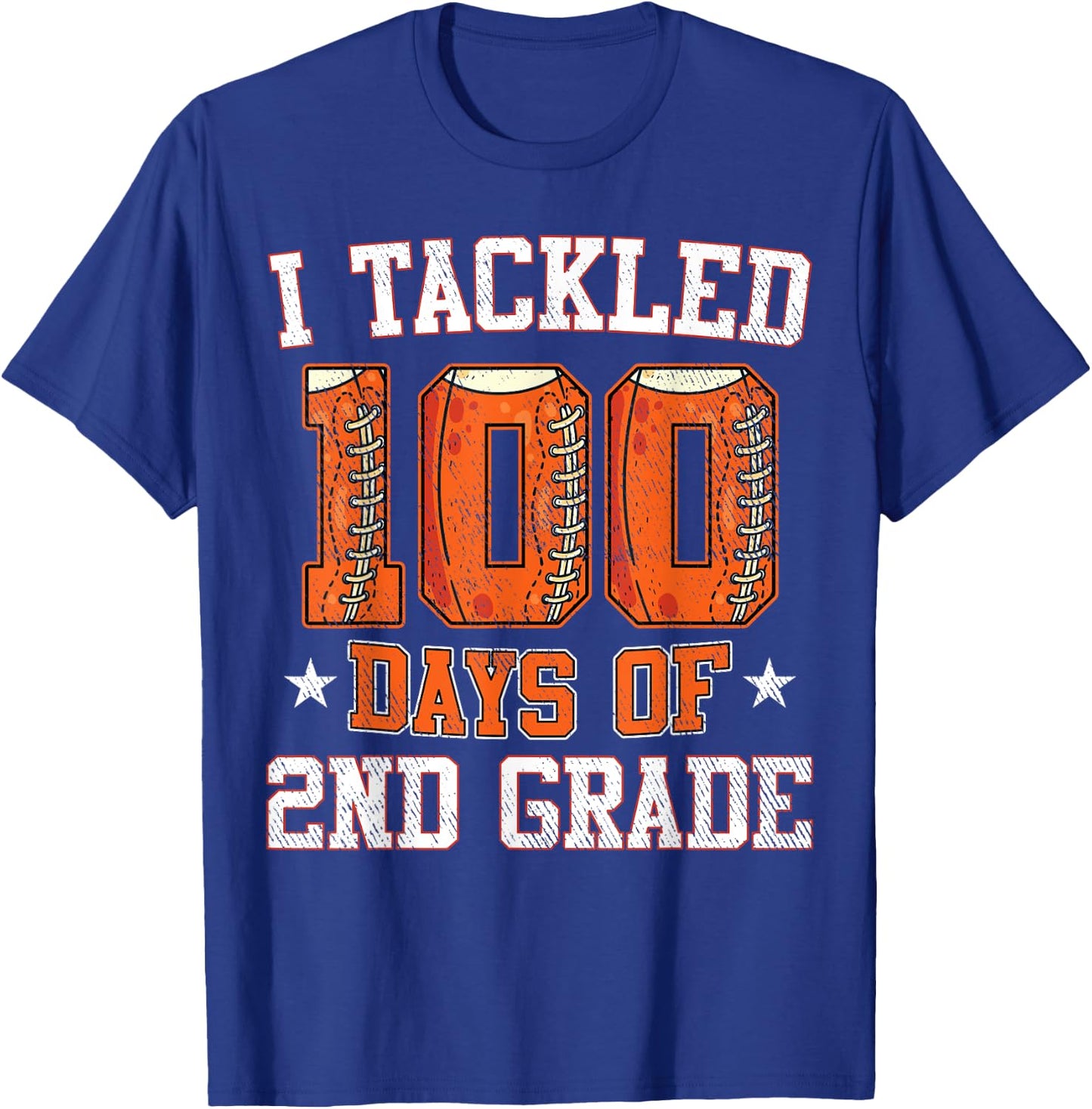 I Tackled 100 Days Of 2nd Grade Football 100 Days Of School T-Shirt - T-Shirt | Royal