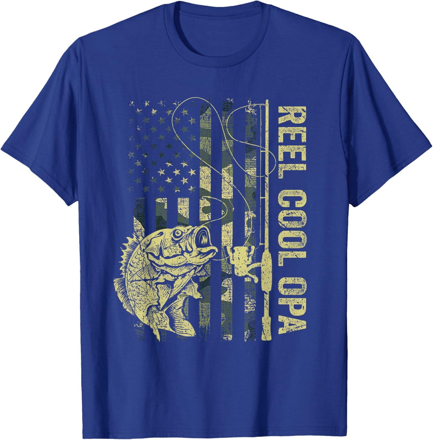 Reel Cool Opa Camouflage American Flag Father's Day Gift T-Shirt - T-Shirt | Royal