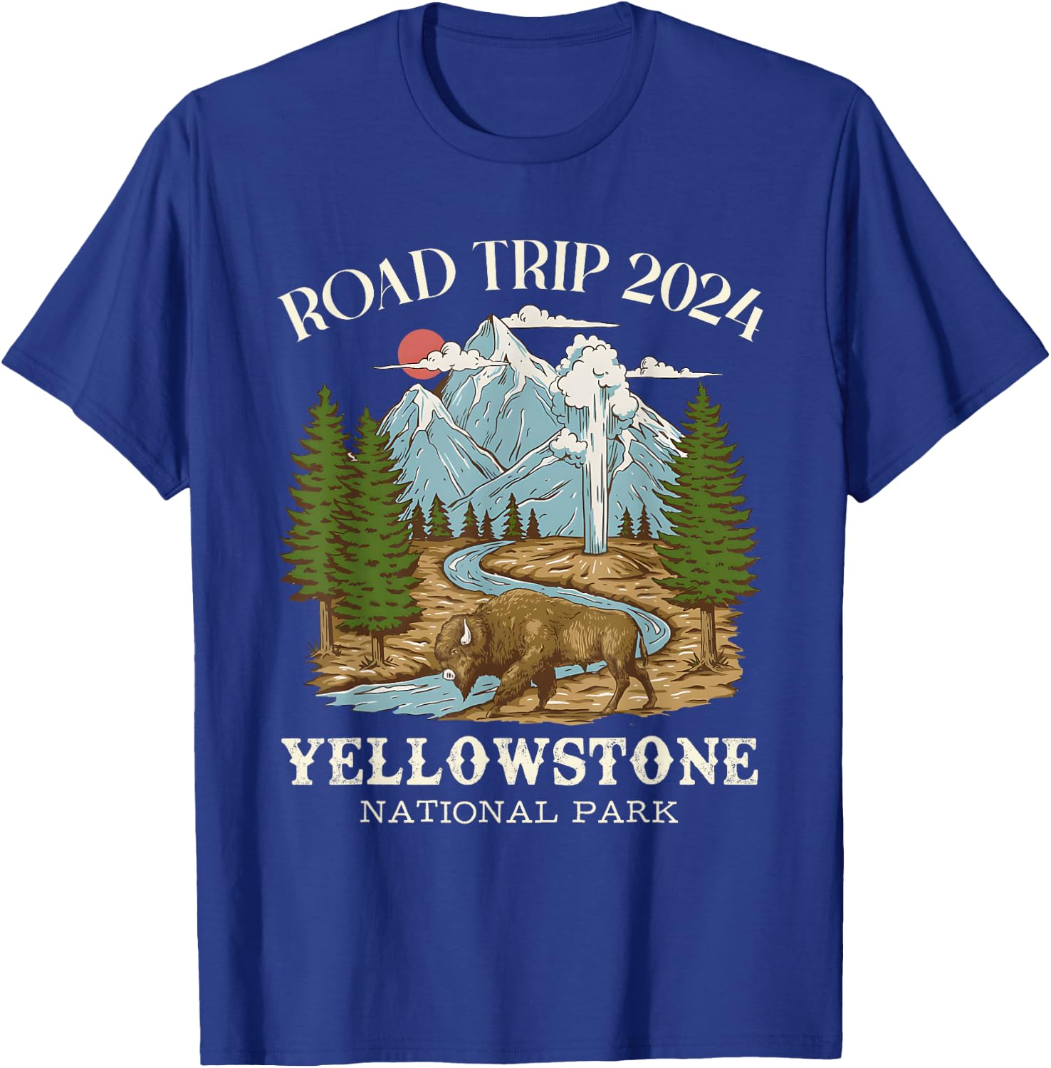 Road Trip 2024 Yellowstone National Park Wilderness Nature , Small, Black T-Shirt - T-Shirt | Royal
