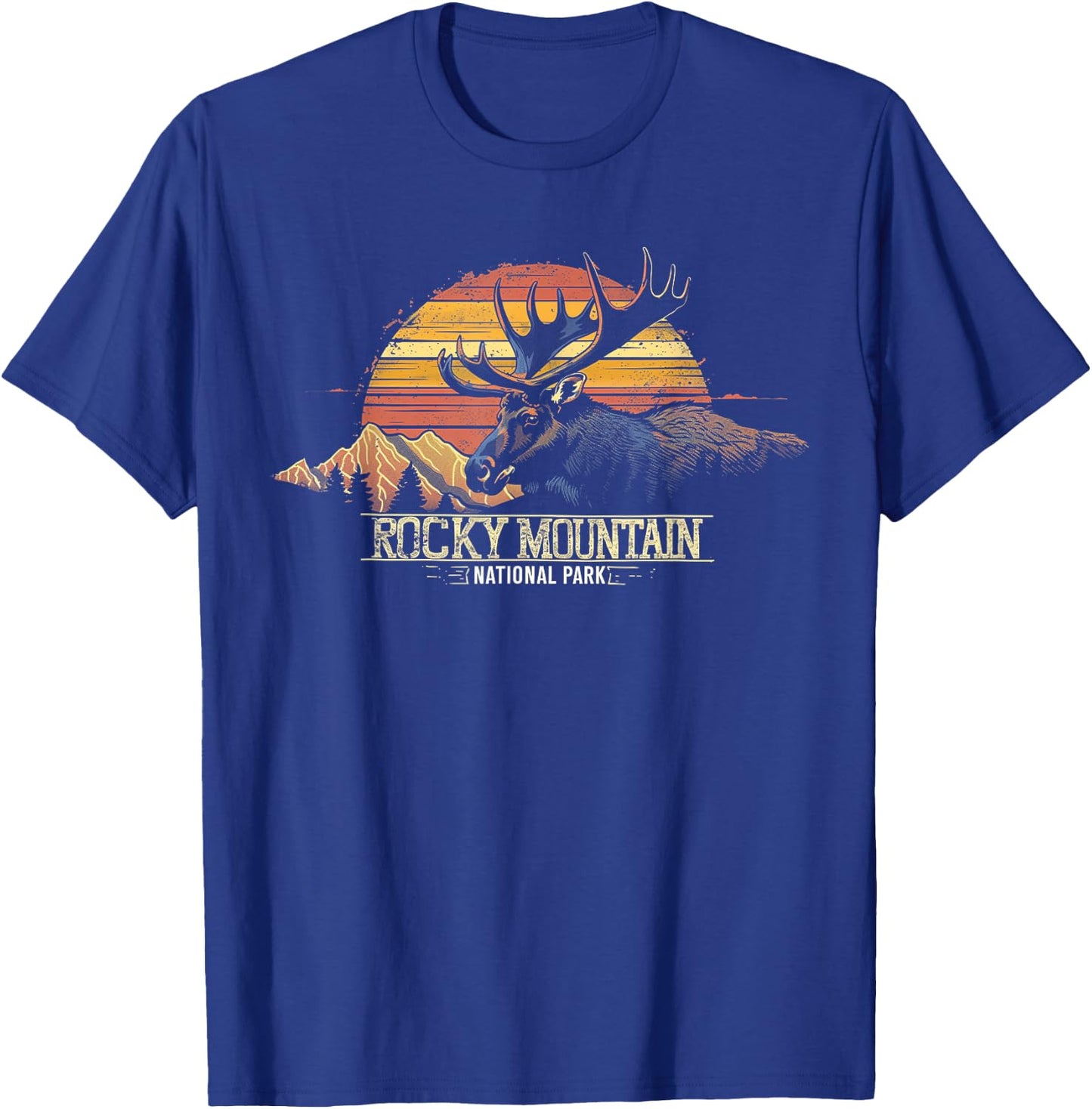 Rocky Mountain US National Park Vintage Men Women Kids Retro T-Shirt - T-Shirt | Royal