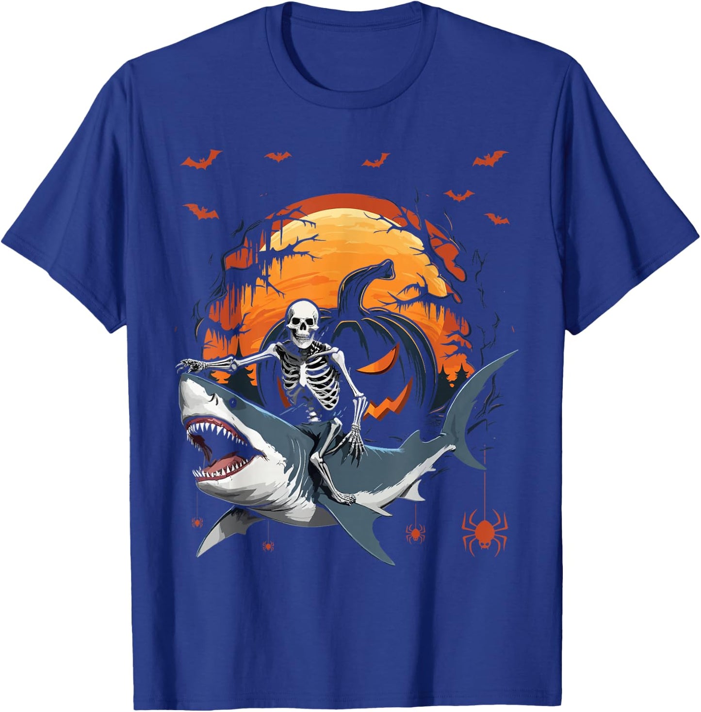 Halloween Skeleton Riding Shark Mummy Boys Kids Toddlers T-Shirt - T-Shirt | Royal