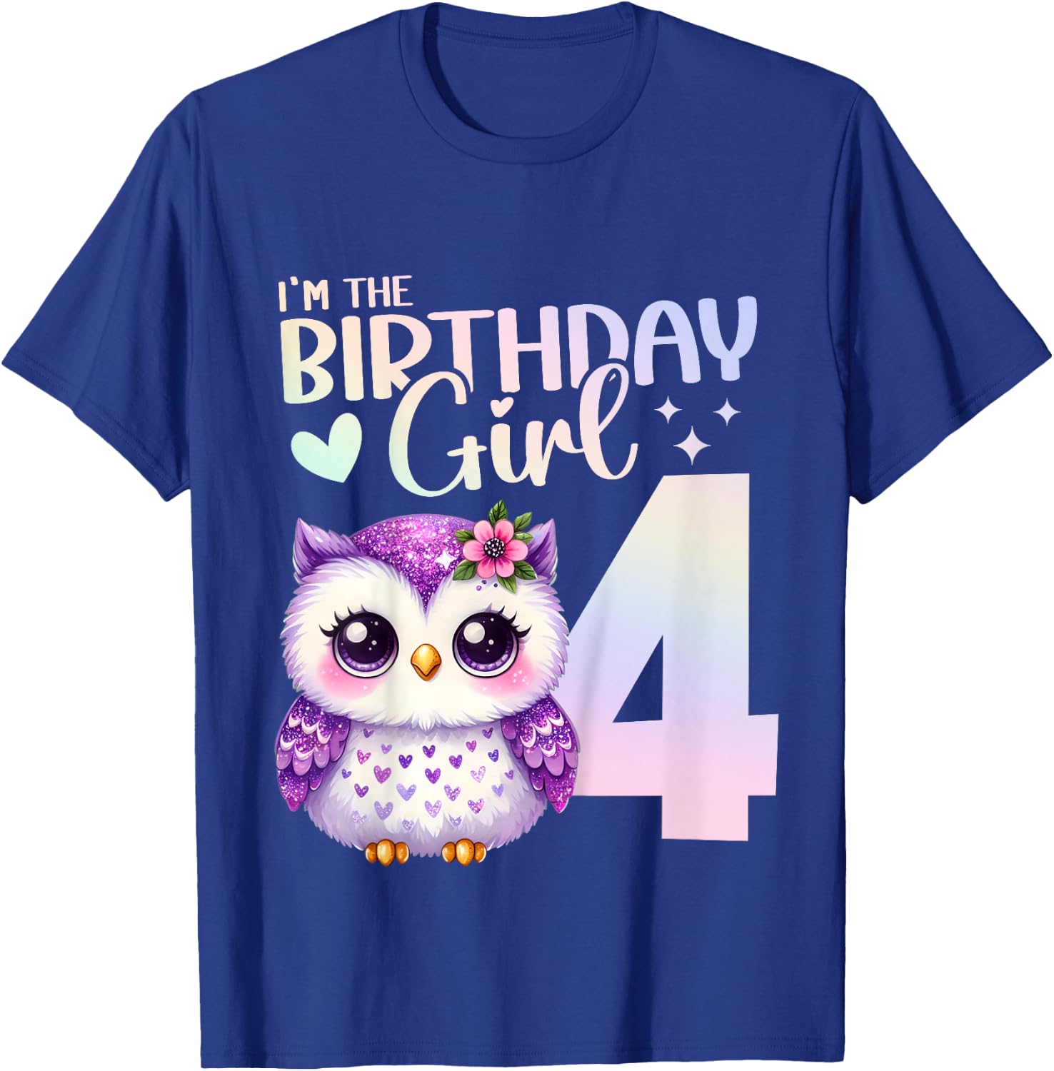 4th Birthday Owl Animals Fourth birthday girl 4 years T-Shirt - T-Shirt | Royal