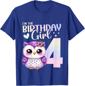 4th Birthday Owl Animals Fourth birthday girl 4 years T-Shirt - T-Shirt | Royal