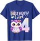 4th Birthday Owl Animals Fourth birthday girl 4 years T-Shirt - T-Shirt | Royal