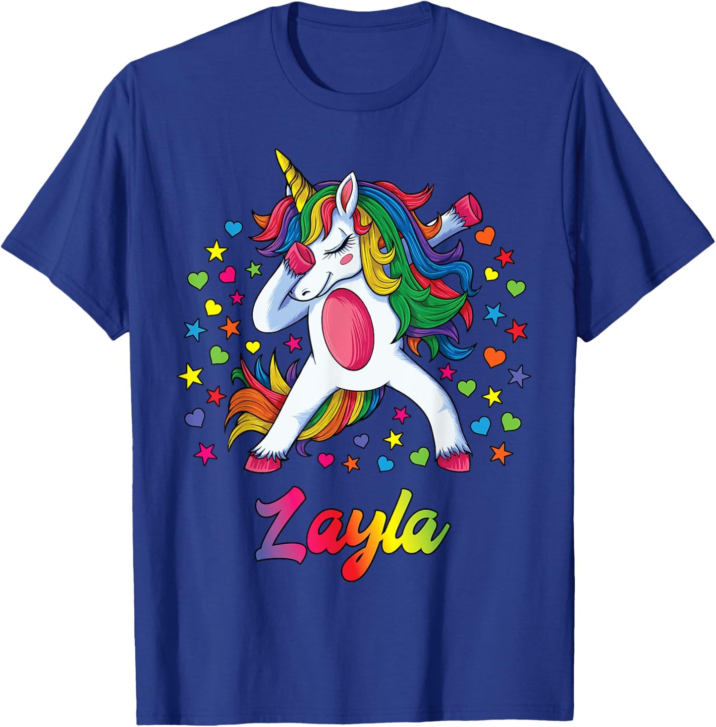 Layla Dabbing Unicorn Rainbow Personalized Name Custom T-Shirt - T-Shirt | Royal