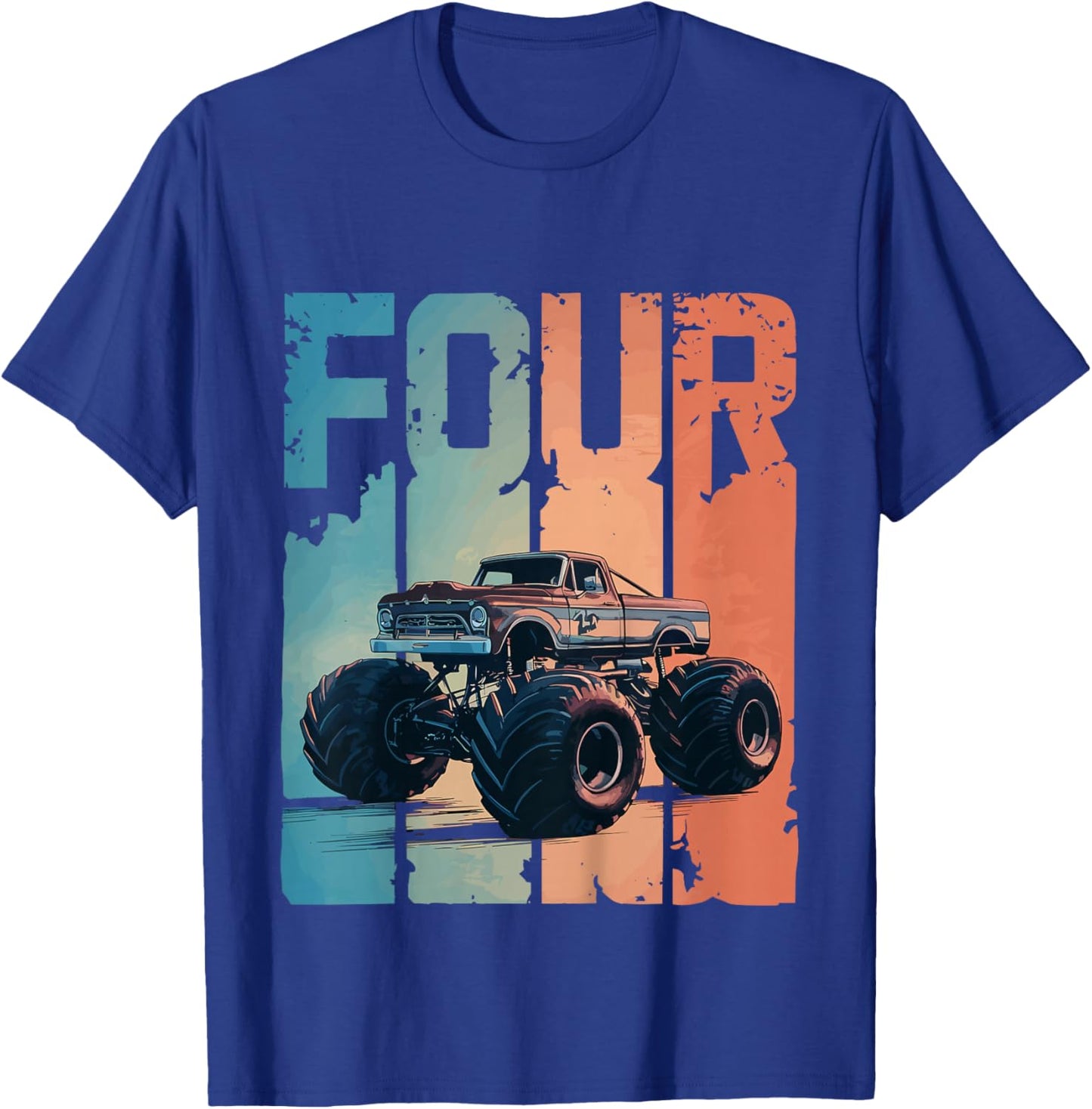 Monster Truck 4th Birthday T-Shirt - T-Shirt | Royal