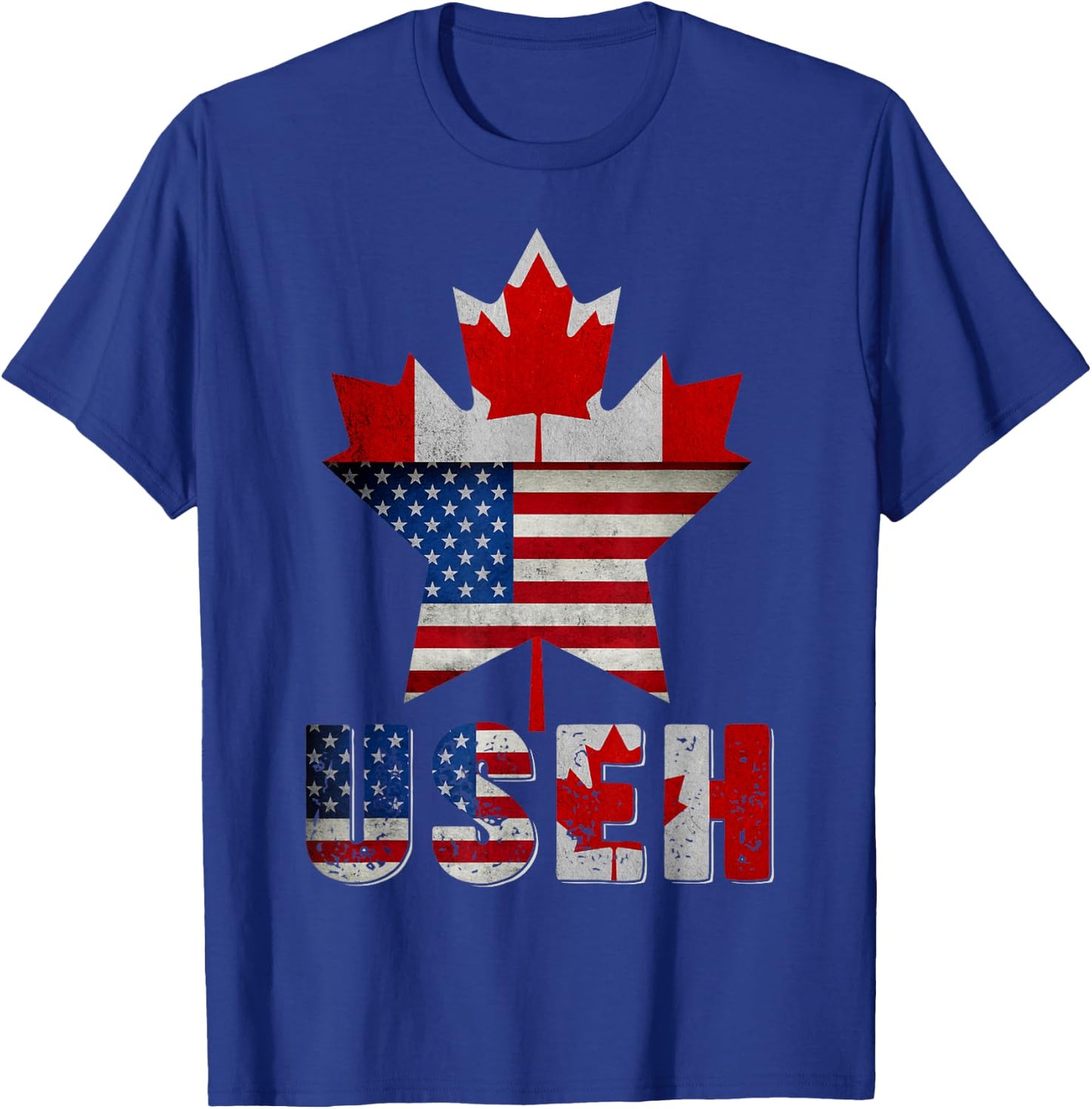 Funny US EH Maple Leaf Canadian USA American Flag Canada Day T-Shirt - T-Shirt | Royal