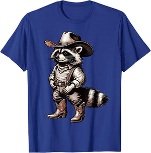 Funny Graphic Raccoon Cowboy Cowgirl Country Western Rodeo T-Shirt - T-Shirt | Royal
