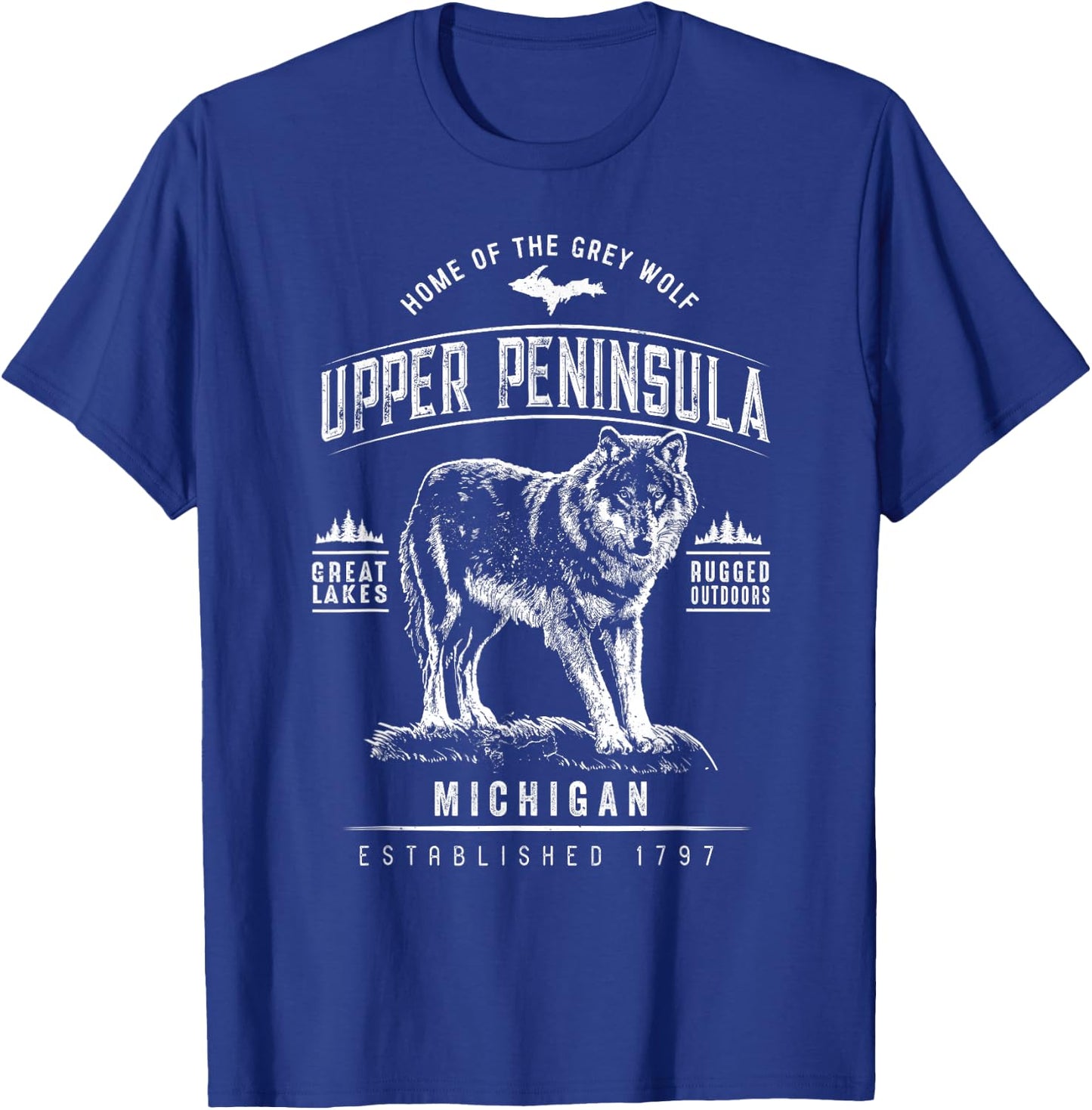 Grey Wolf Michigan - Upper Peninsula T-Shirt - T-Shirt | Royal