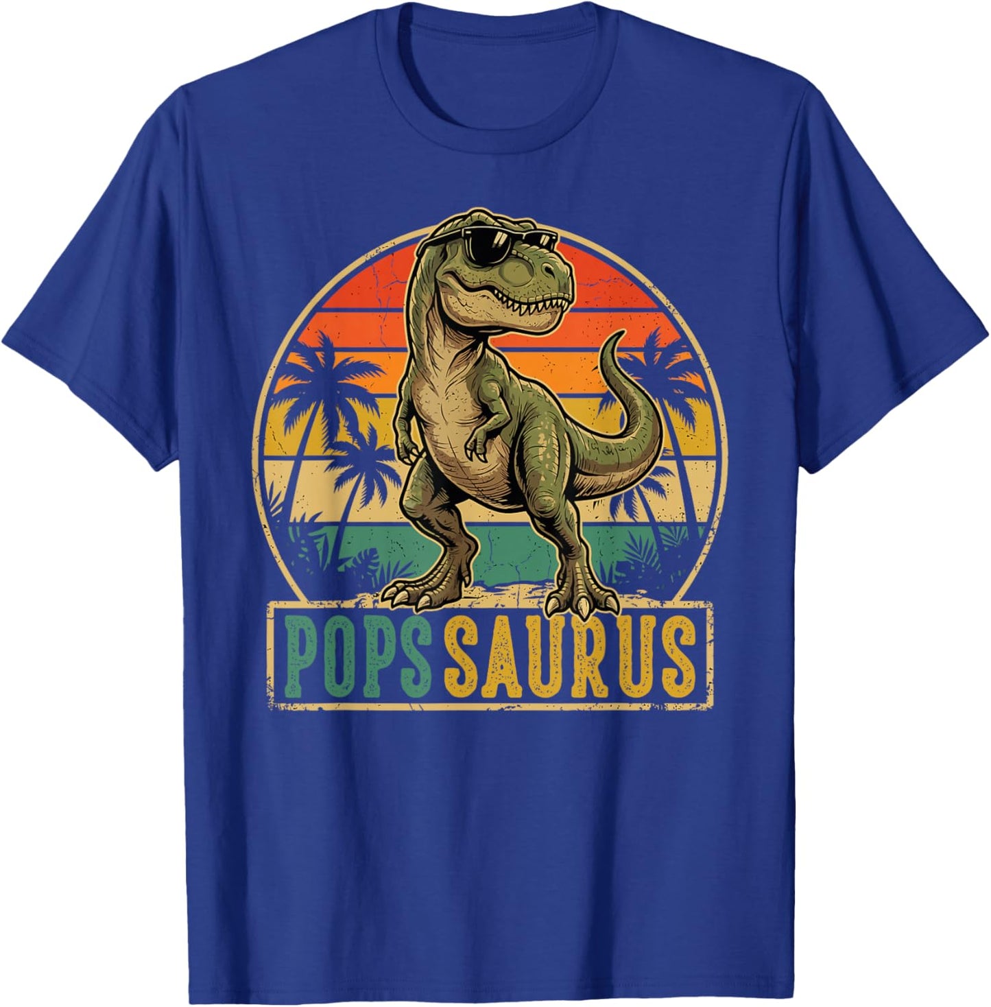 POPS Saurus Vintage T-Rex Dinosaur Fathers Day T-Shirt - T-Shirt | Royal