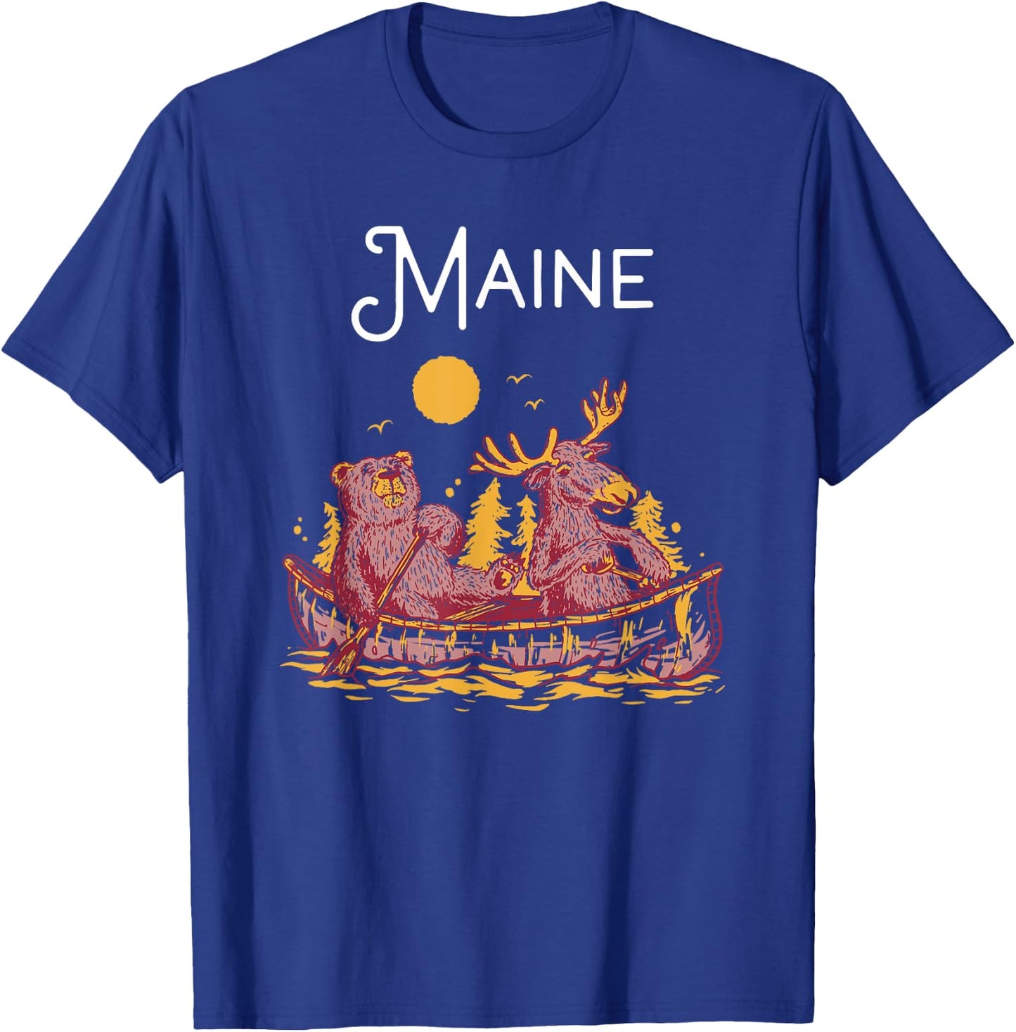 Maine Shirt Funny Canoe Moose Elk Bear Lake Canoeing T-Shirt - T-Shirt | Royal