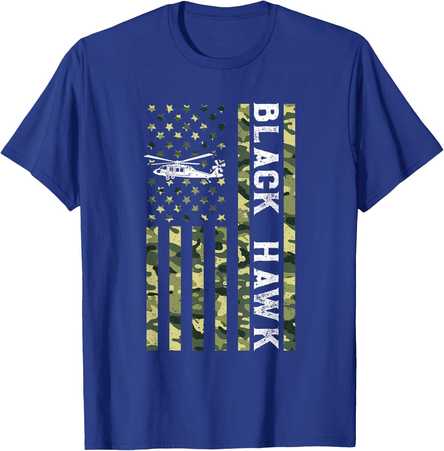 Patriotic USA Flag Military Helicopter UH-60 Black Hawk T-Shirt - T-Shirt | Royal
