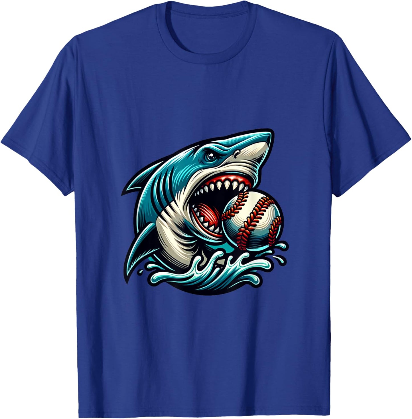 Baseball Shark Lover Summer Sport Shark Bite T-Shirt - T-Shirt | Royal