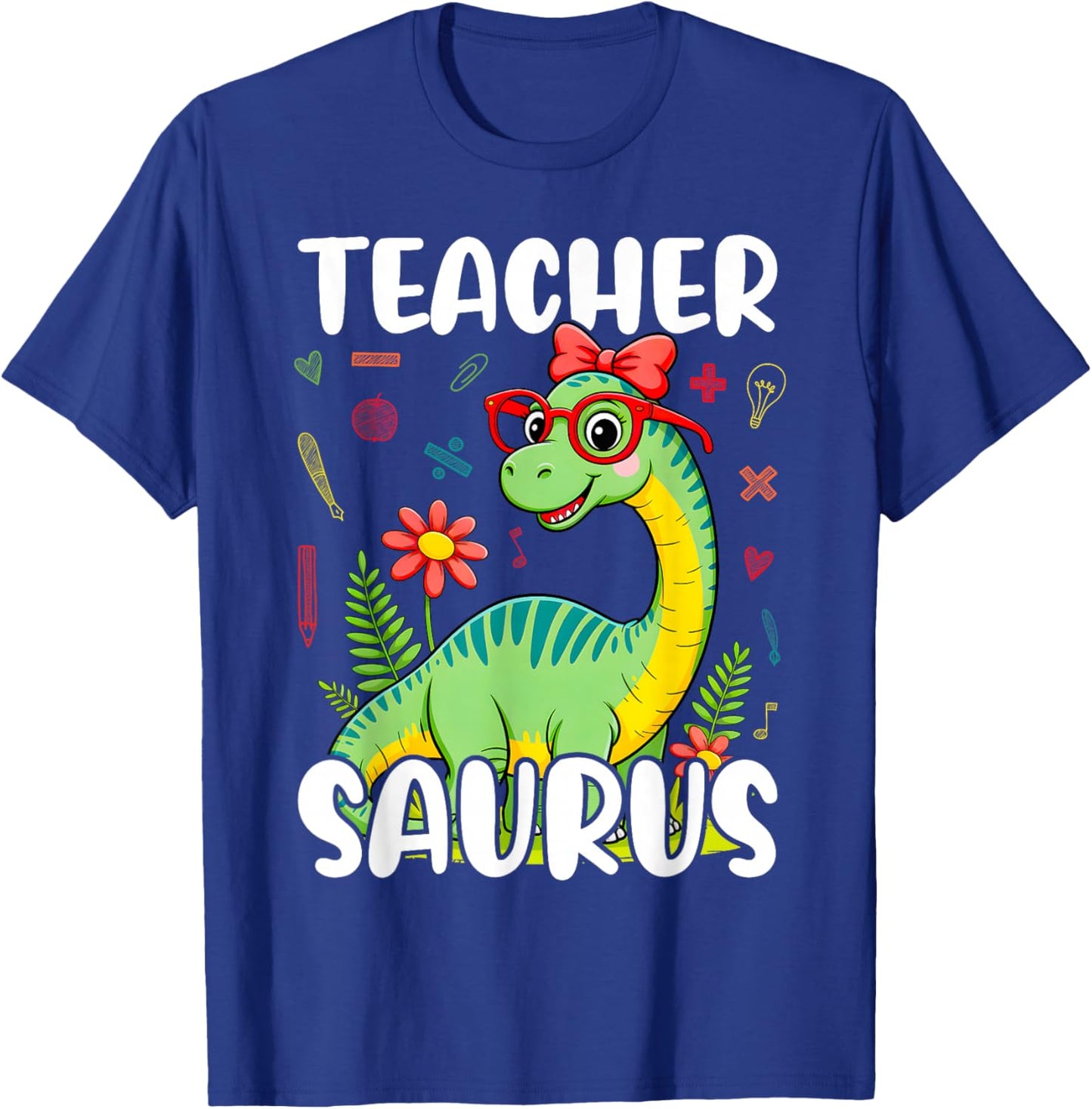 Teachersaurus Funny Cute Dinosaur Back To School T-Shirt - T-Shirt | Royal