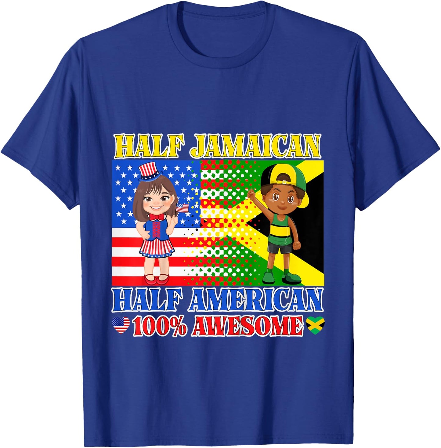 Half Jamaican Half American Toddler Jamaica US Flag Girl Boy T-Shirt - T-Shirt | Royal