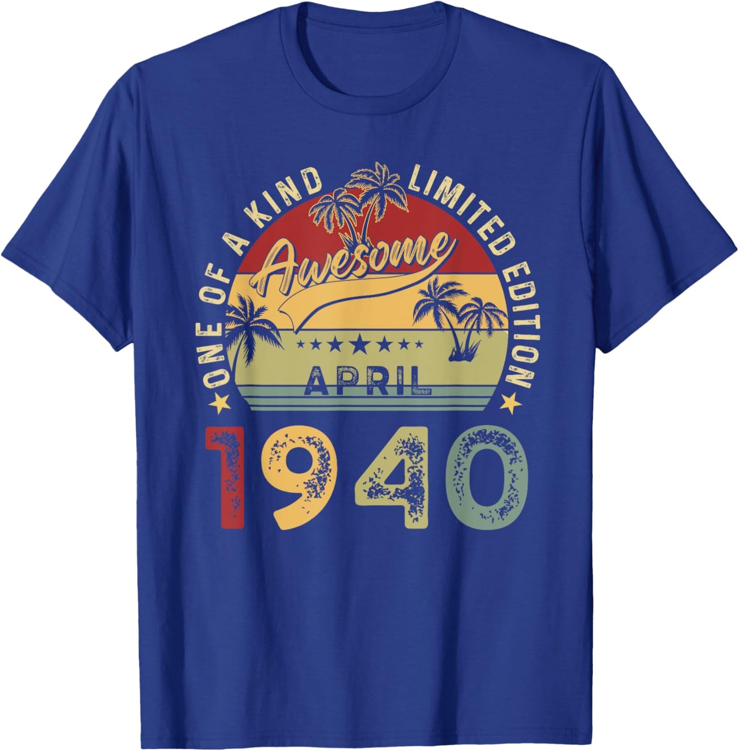 Awesome Since April 1940 Vintage Birthday Gift Men Women T-Shirt - T-Shirt | Royal