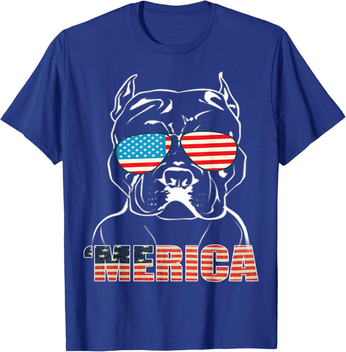 Patriotic Dog Pitbull Bully USA T Shirt American Flag Kids Men T-Shirt - T-Shirt | Royal