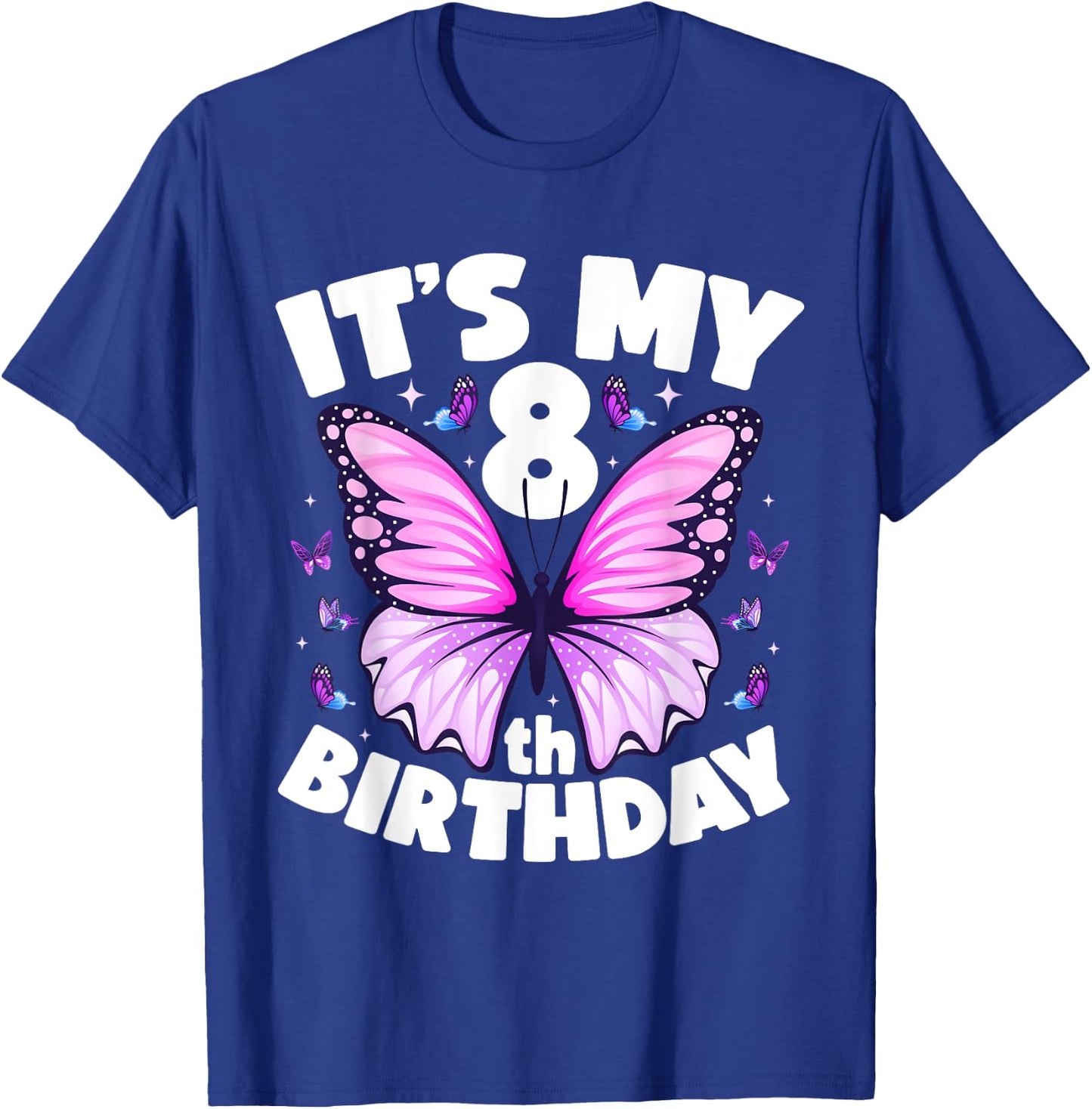 8th Birthday Shirt for Girls Butterfly 8 Year Old Birthday T-Shirt - T-Shirt | Royal
