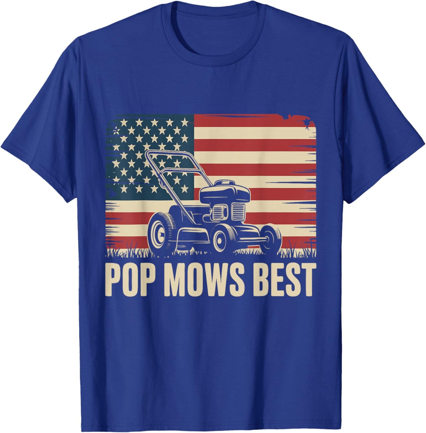 Pop Mows Best Lawn Care Dad Mowing Gardener Father's Day T-Shirt - T-Shirt | Royal
