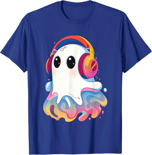 Retro Psychedelic Ghost with Headphones Vaporwave T-Shirt - T-Shirt | Royal