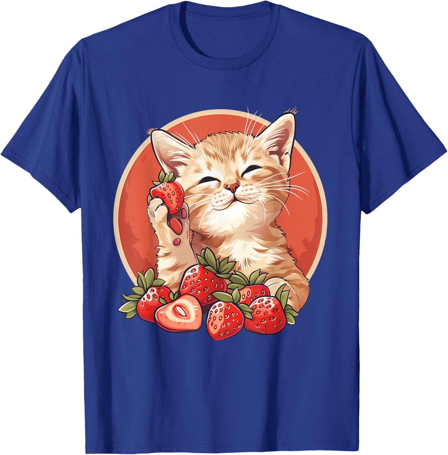 Strawberry Cat Portrait Animal Print Drawing Strawberries T-Shirt - T-Shirt | Royal