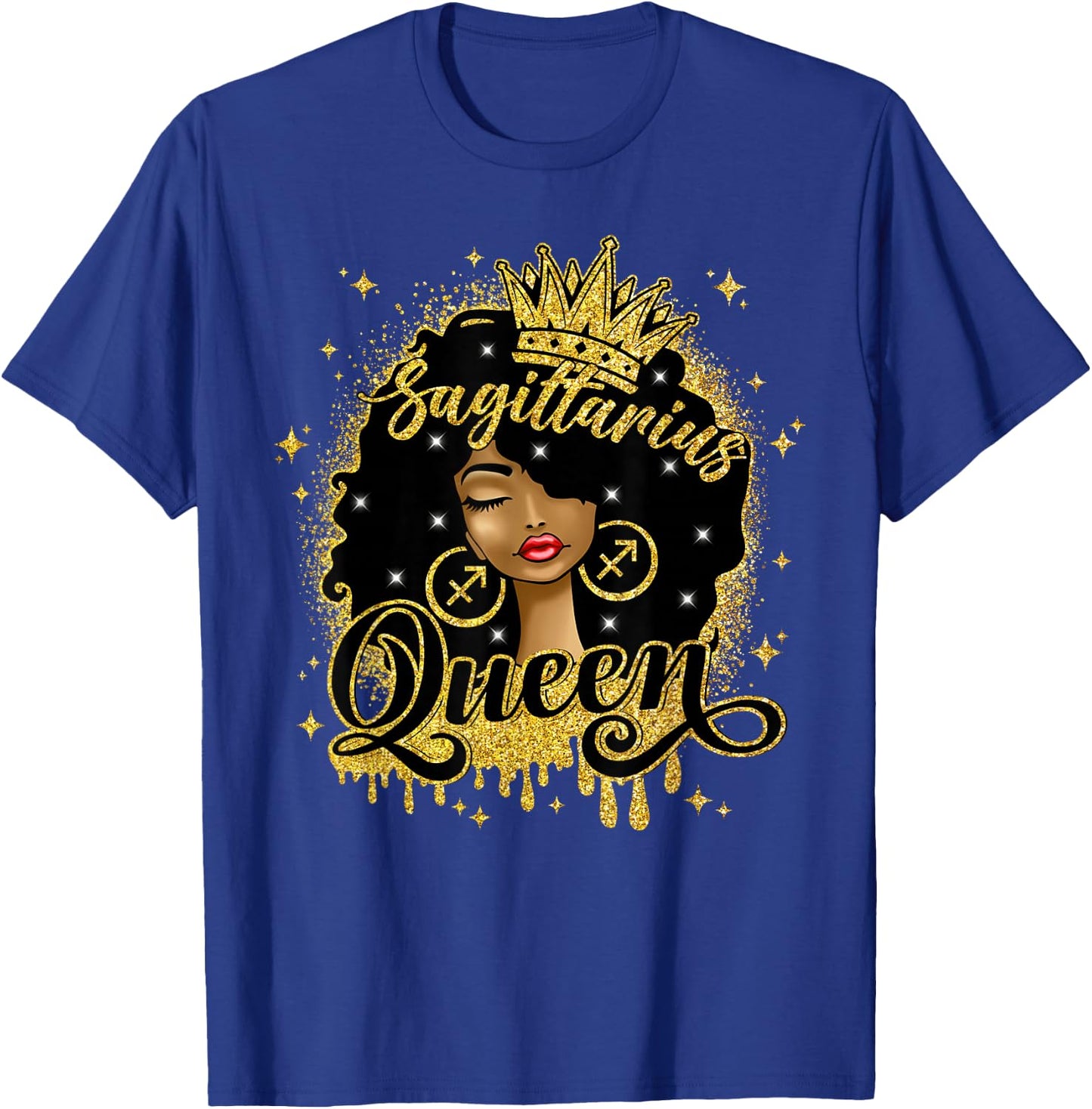 Sagittarius Queen Afro Natural Hair Girl Black Woman Zodiac T-Shirt - T-Shirt | Royal