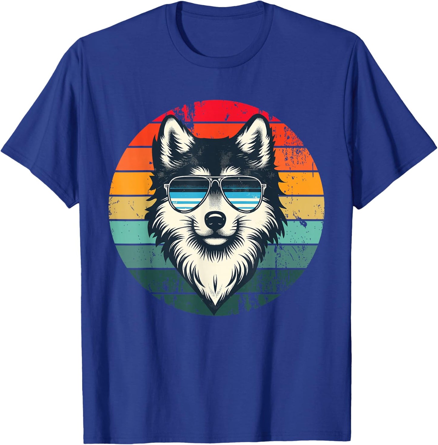 Cool Retro Wolf in Sunglasses 70s 80s 90s Novelty Funny Wolf T-Shirt - T-Shirt | Royal