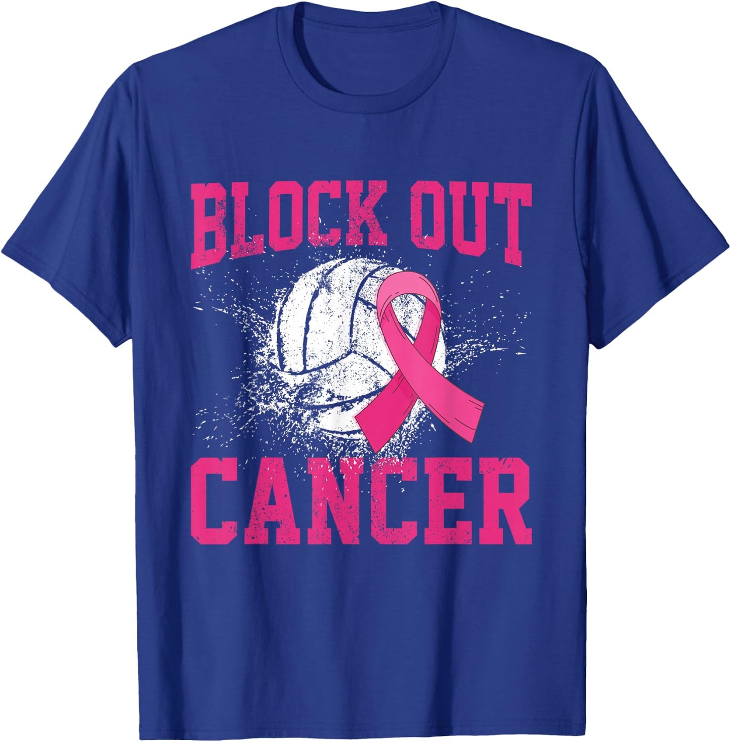 Volleyball Breast Cancer Awareness Block Out Cancer T-Shirt - T-Shirt | Royal