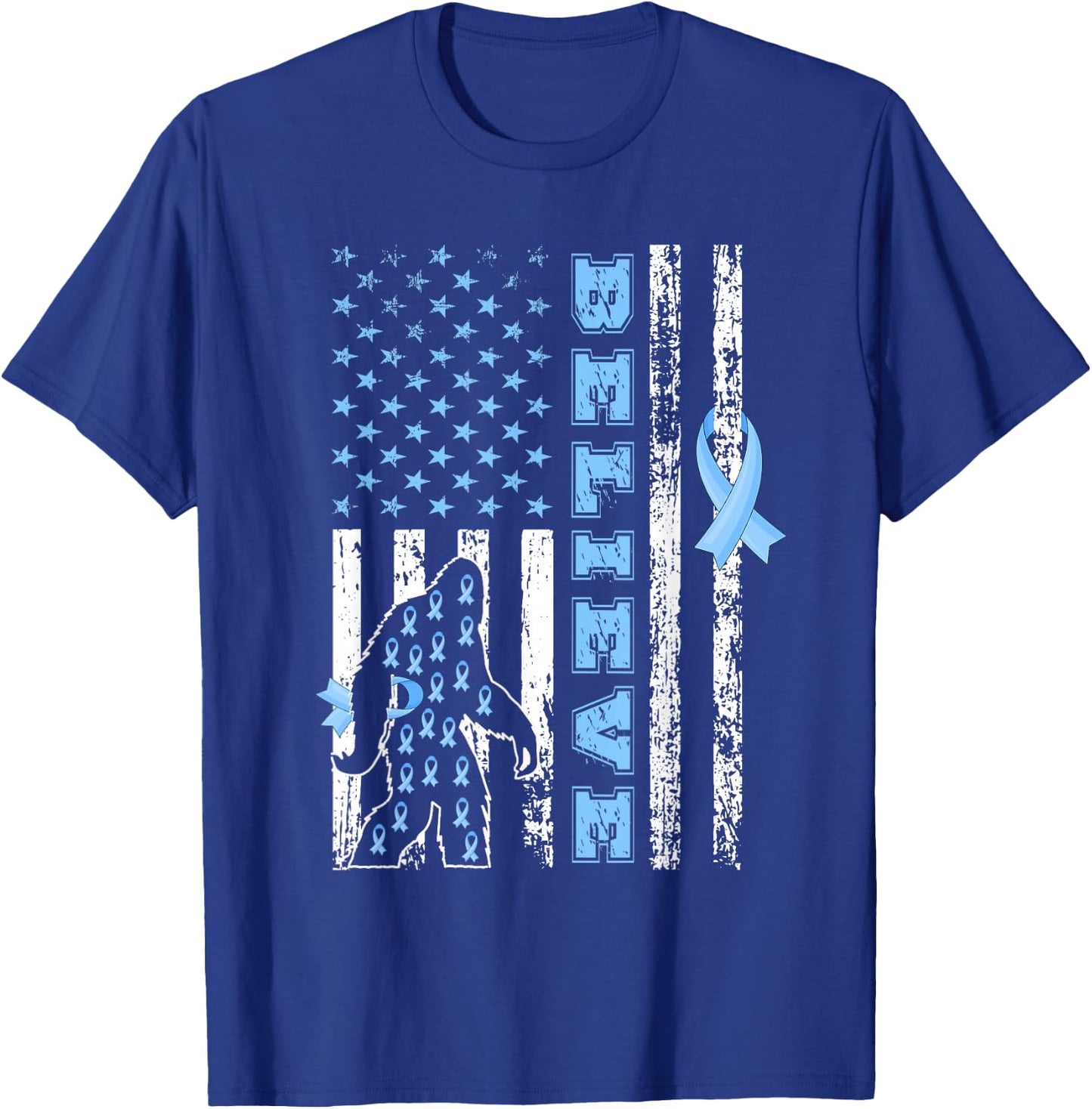 Believe Bigfoot Prostate Cancer Awareness US Flag T-Shirt - T-Shirt | Royal