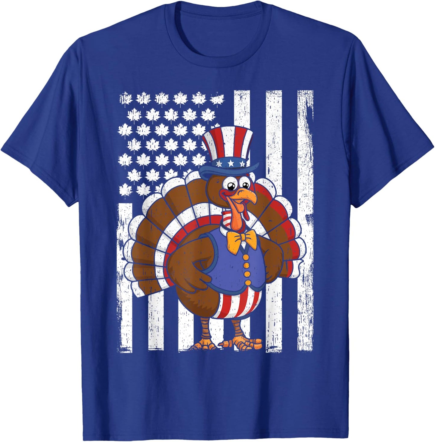 Happy Turkey Day Thanksgiving USA Flag Patriotic Funny T-Shirt - T-Shirt | Royal
