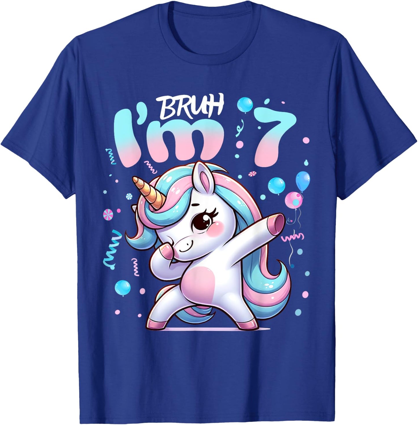 7th Birthday Girl Dabbing Unicorn Bruh I'm 7 Years Old Girls T-Shirt - T-Shirt | Royal
