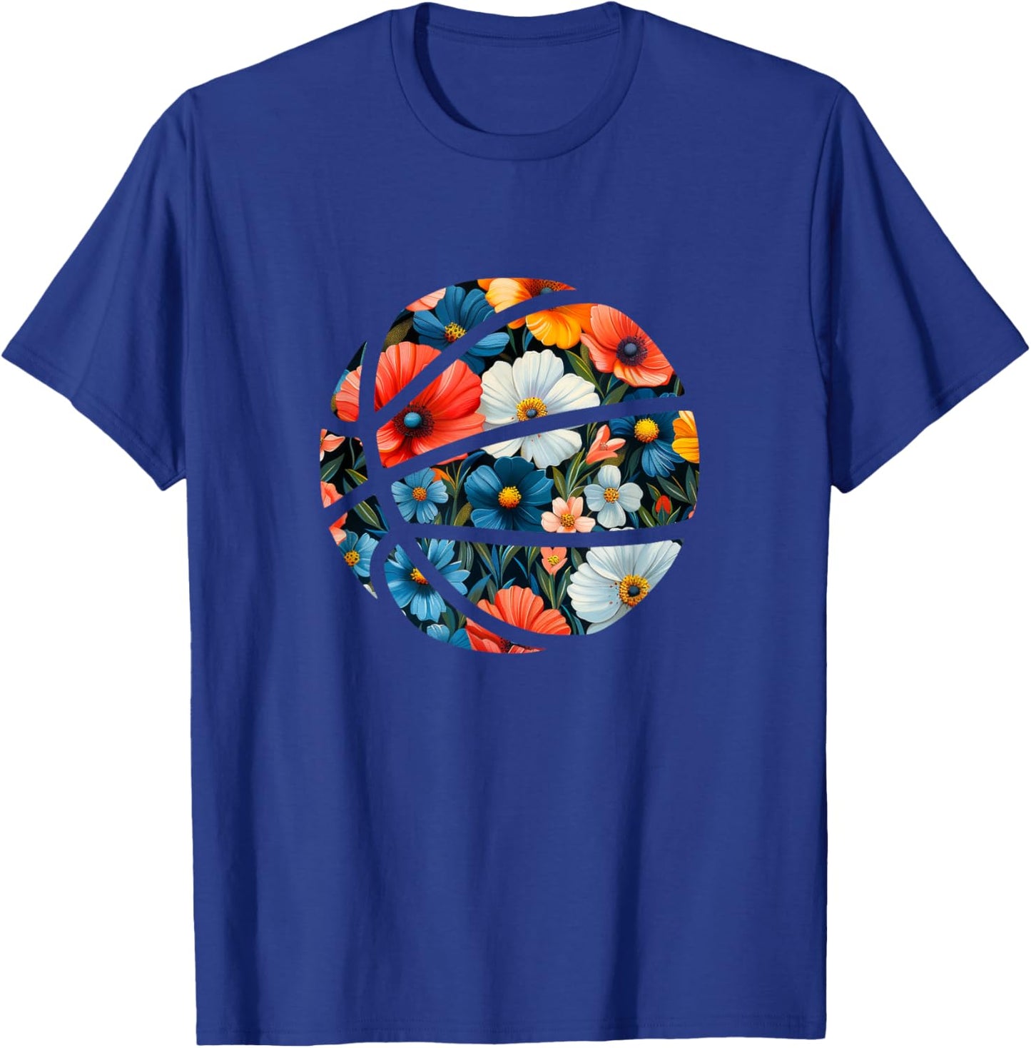 Basketball Silhouette Flowers Botanical Floral T-Shirt - T-Shirt | Royal