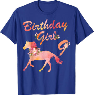 Horse Lover 9th Birthday For Girls Love Horses 9 Years Old T-Shirt - T-Shirt | Royal