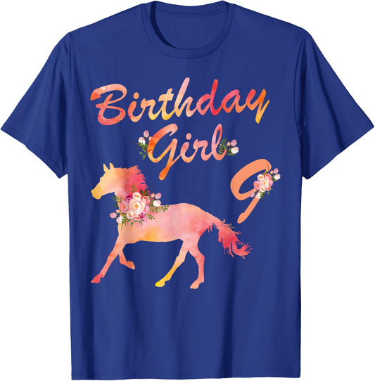 Horse Lover 9th Birthday For Girls Love Horses 9 Years Old T-Shirt - T-Shirt | Royal