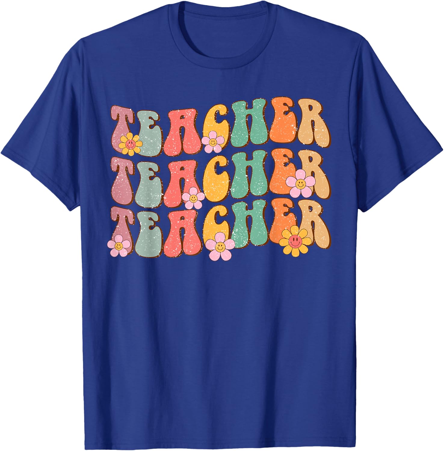 Groovy Teacher Cute Daisy Flower Retro Back to School T-Shirt - T-Shirt | Royal