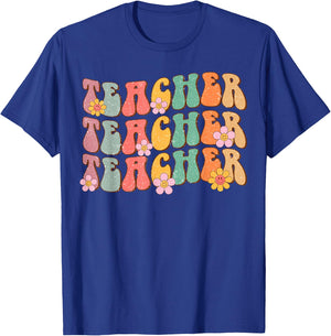 Groovy Teacher Cute Daisy Flower Retro Back to School T-Shirt - T-Shirt | Royal