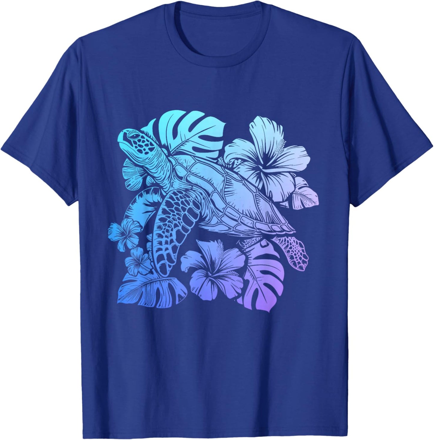 Sea Turtle Hawaiian Flowers Hawaii Scuba Diving Diver T-Shirt - T-Shirt | Royal