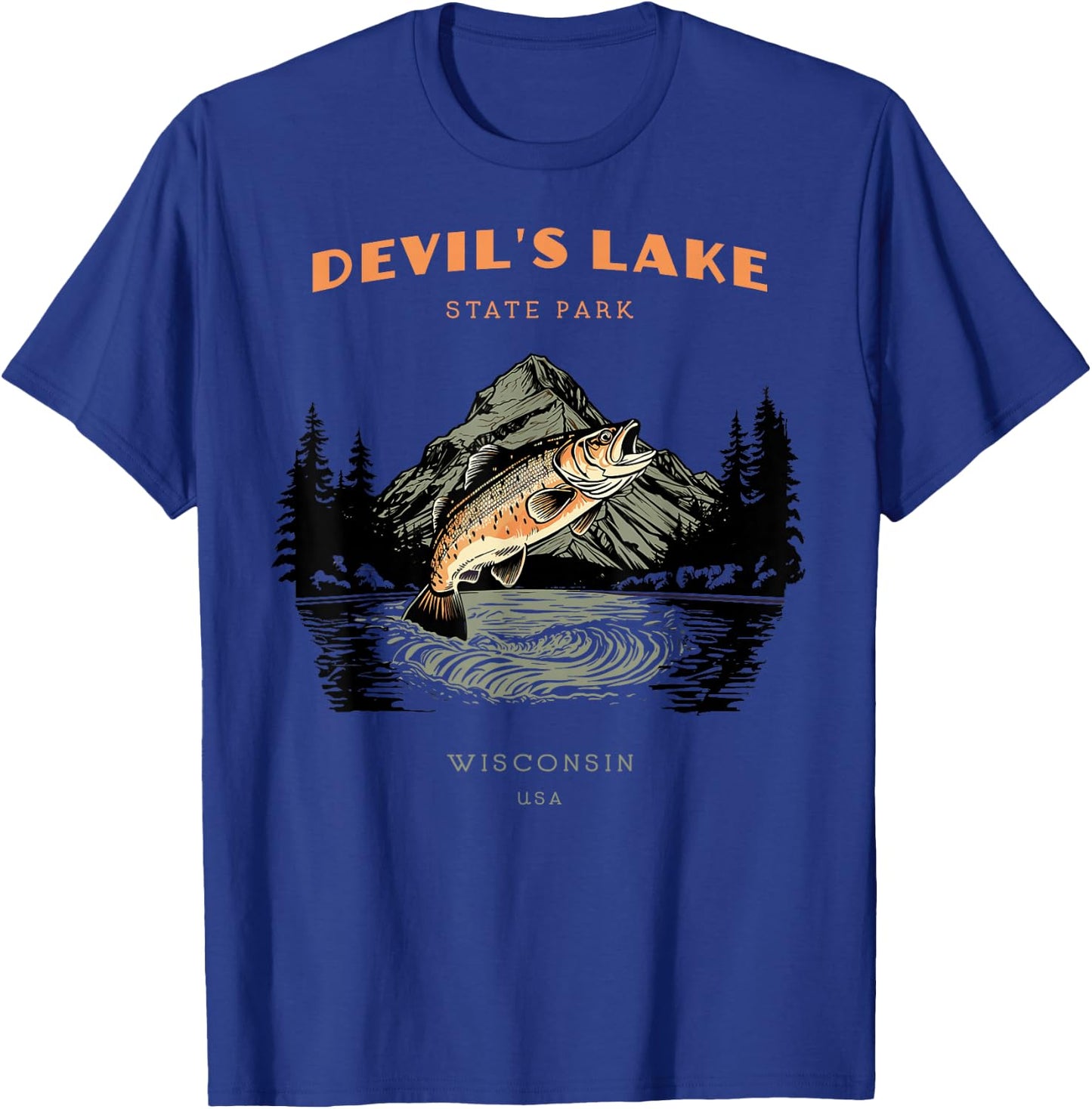 Devil's Lake State Park Wisconsin Retro Vintage Fishing T-Shirt - T-Shirt | Royal