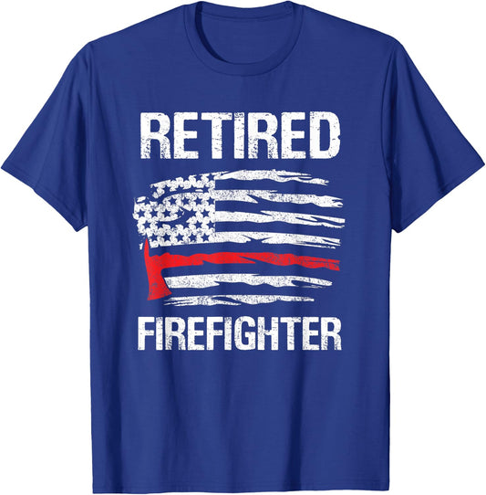 Retired Firefighter Fireman Retirement UAS flag party funny T-Shirt - T-Shirt | Royal
